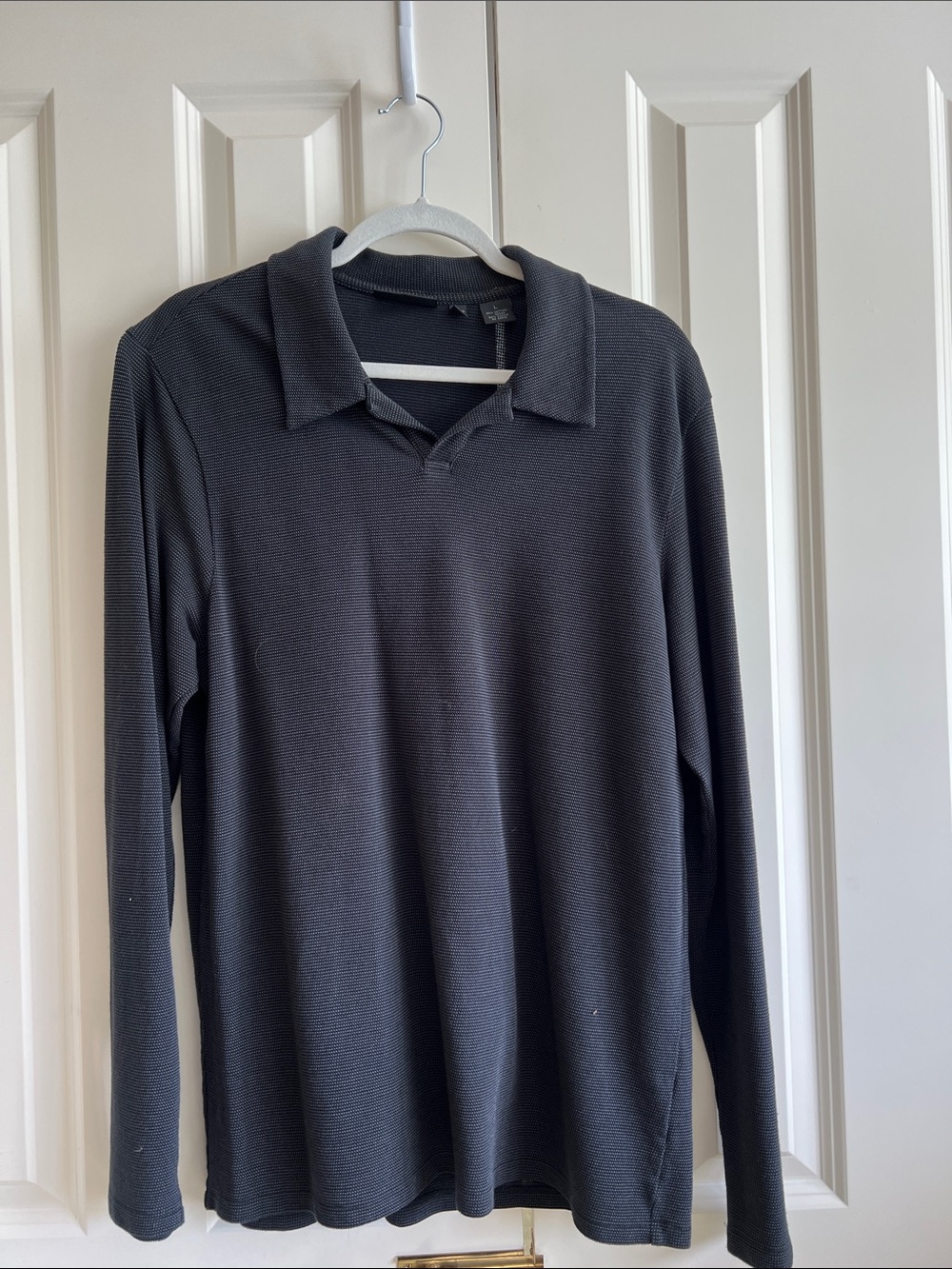 DKNY Men's Long-Sleeve Polo in Charcoal Black